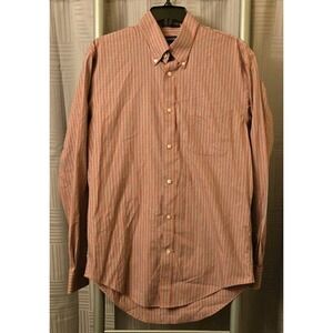 Lands' End Men's No Iron‎ PinPoint Oxford Red Plaid Dress Shirt Size 15.5/35